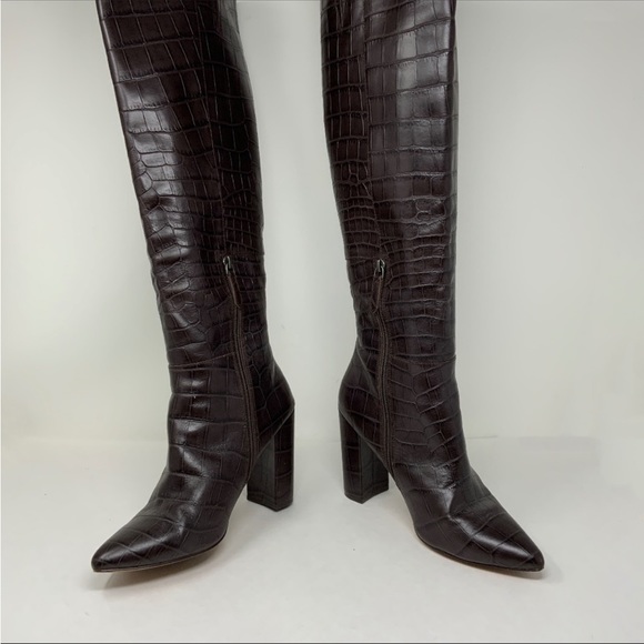 Halogen x Atlantic Pacific Adrina Croc Alligator Embossed Genuine Leather Boots - Picture 7 of 9